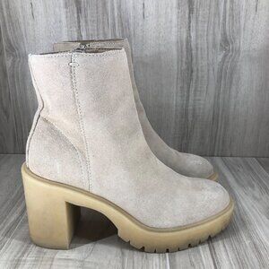Dolce Vita Ankle Boots Womens 7.5 Beige Suede Zip Chunky Y2K Booties